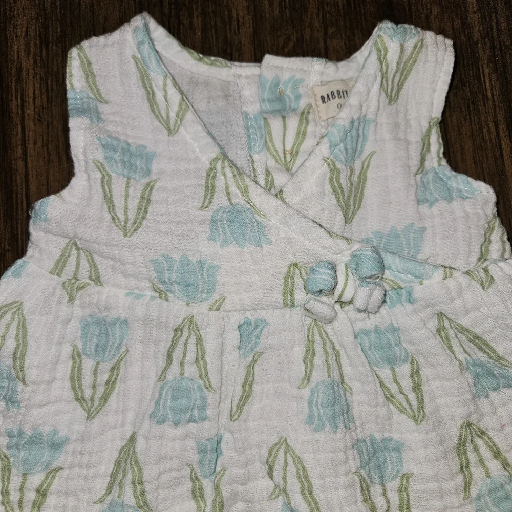 Charming Blue and Green Floral Dress Set